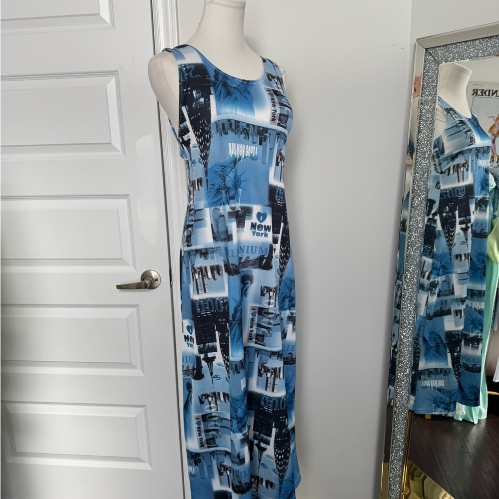 Vintage New York 2000s Blue and Black Sleeveless Maxi Dress fairy grunge M - Picture 5 of 8